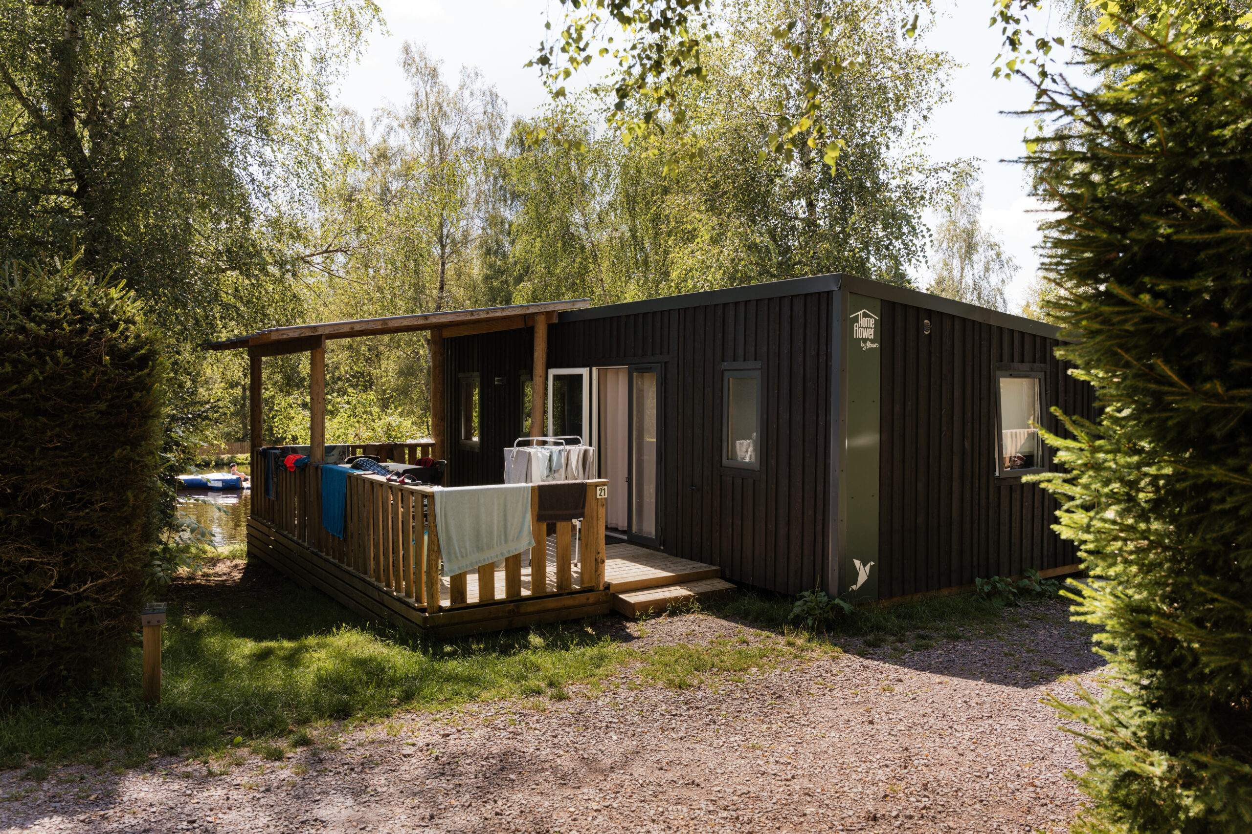 Mobile home by the pond